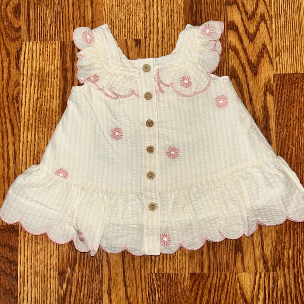 Girls' Cream and Pink Ruffle Blouse